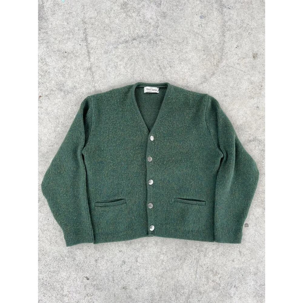 Vintage 1960s Wool & Mohair Green Cardigan | Size S